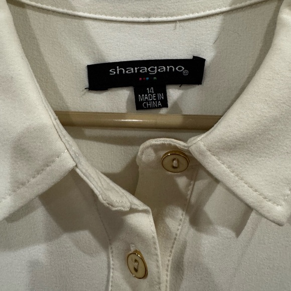 Sharagano Belted Shirt Dress. Short sleeve, button front, collared with Gold - Picture 3 of 7